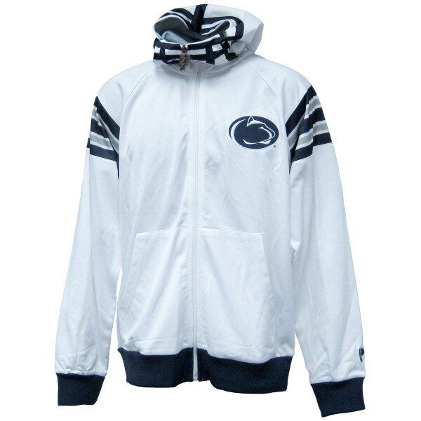 white full zip hooded helmet sweatshirt with Penn State Athletic Logo on left chest
